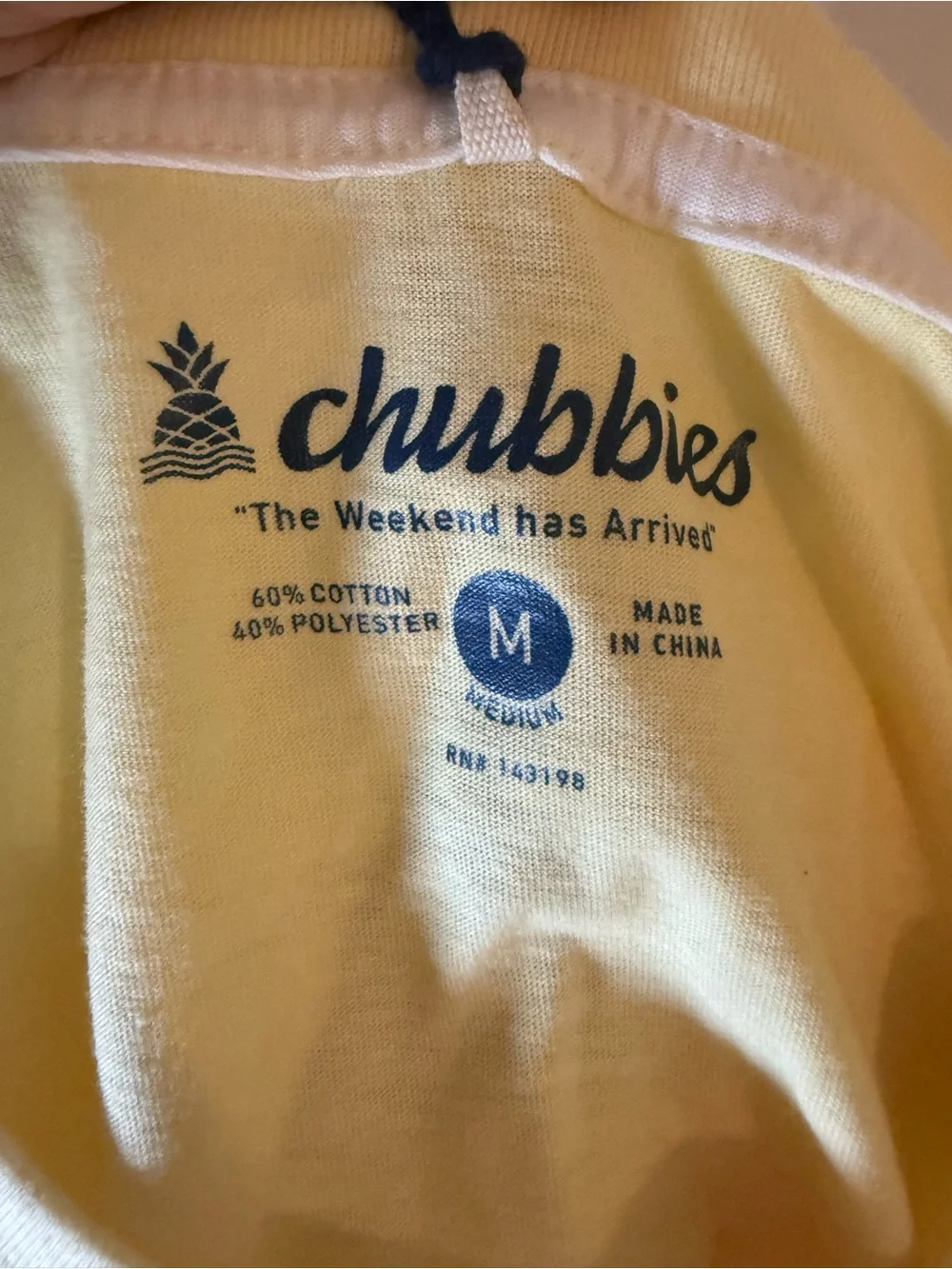 Chubbies Yellow Short Sleeve Tee with Pink & Blue Palm Tree and Golf Logo-Size M